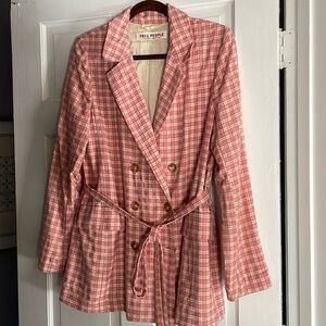 Free people women’s gingham double breasted, blazer, pink size small